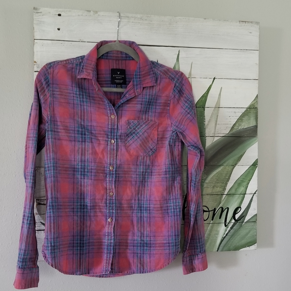 American Eagle plaid button down shirt - Picture 1 of 4